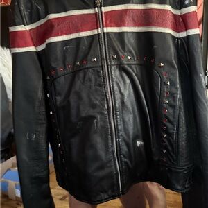 Black and Red Studded Bomber Jacket